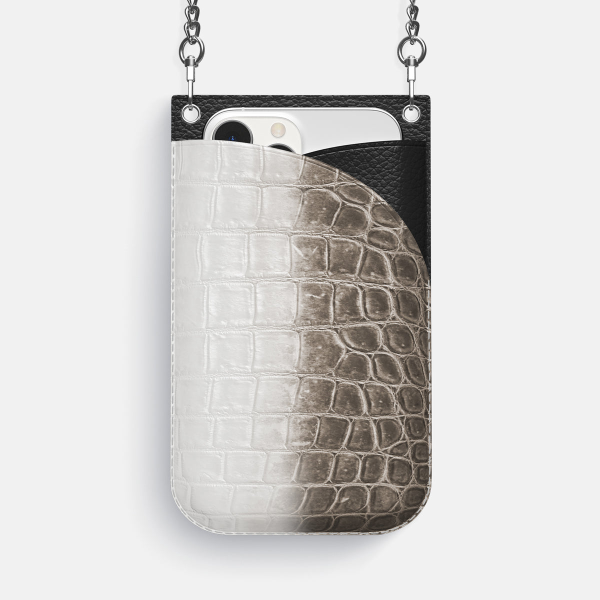Dark iPhone 16 Pro Max Crossbody Bag Himalayan Crocodile with Steel Metal -1 | Dark-Steel