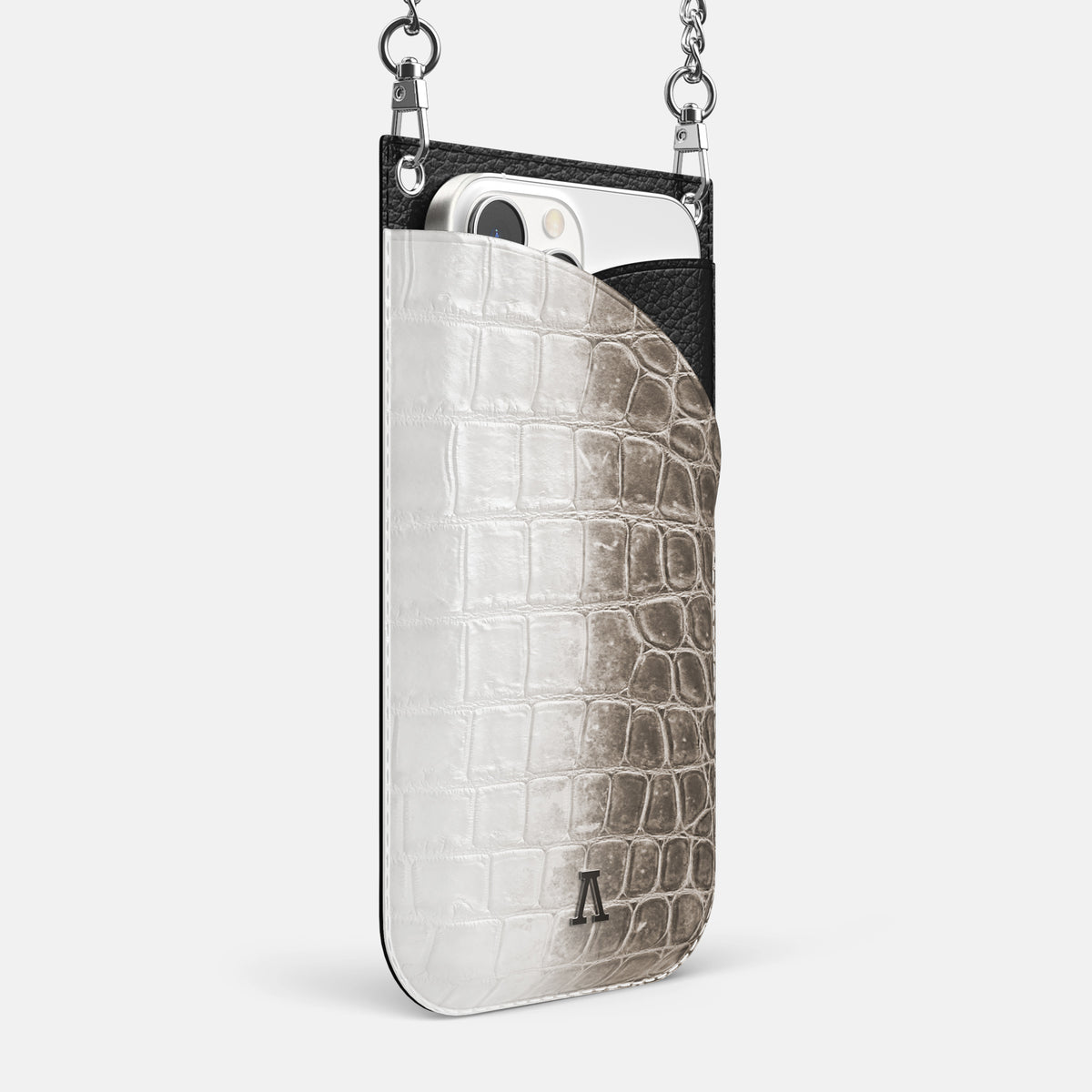 Dark iPhone 16 Pro Max Crossbody Bag Himalayan Crocodile with Steel Metal -2 | Dark-Steel