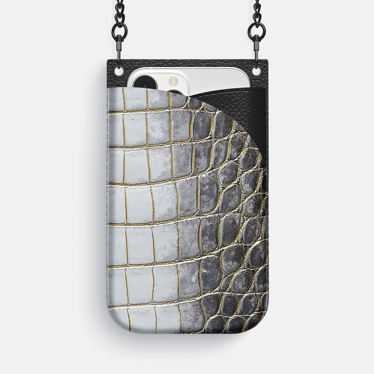 Gold iPhone 16 Pro Max Crossbody Bag Himalayan Crocodile with Black Metal -1 | Gold-Black