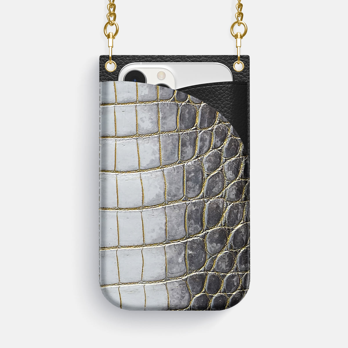 Gold iPhone 16 Pro Max Crossbody Bag Himalayan Crocodile with Gold Metal -1 | Gold-Gold