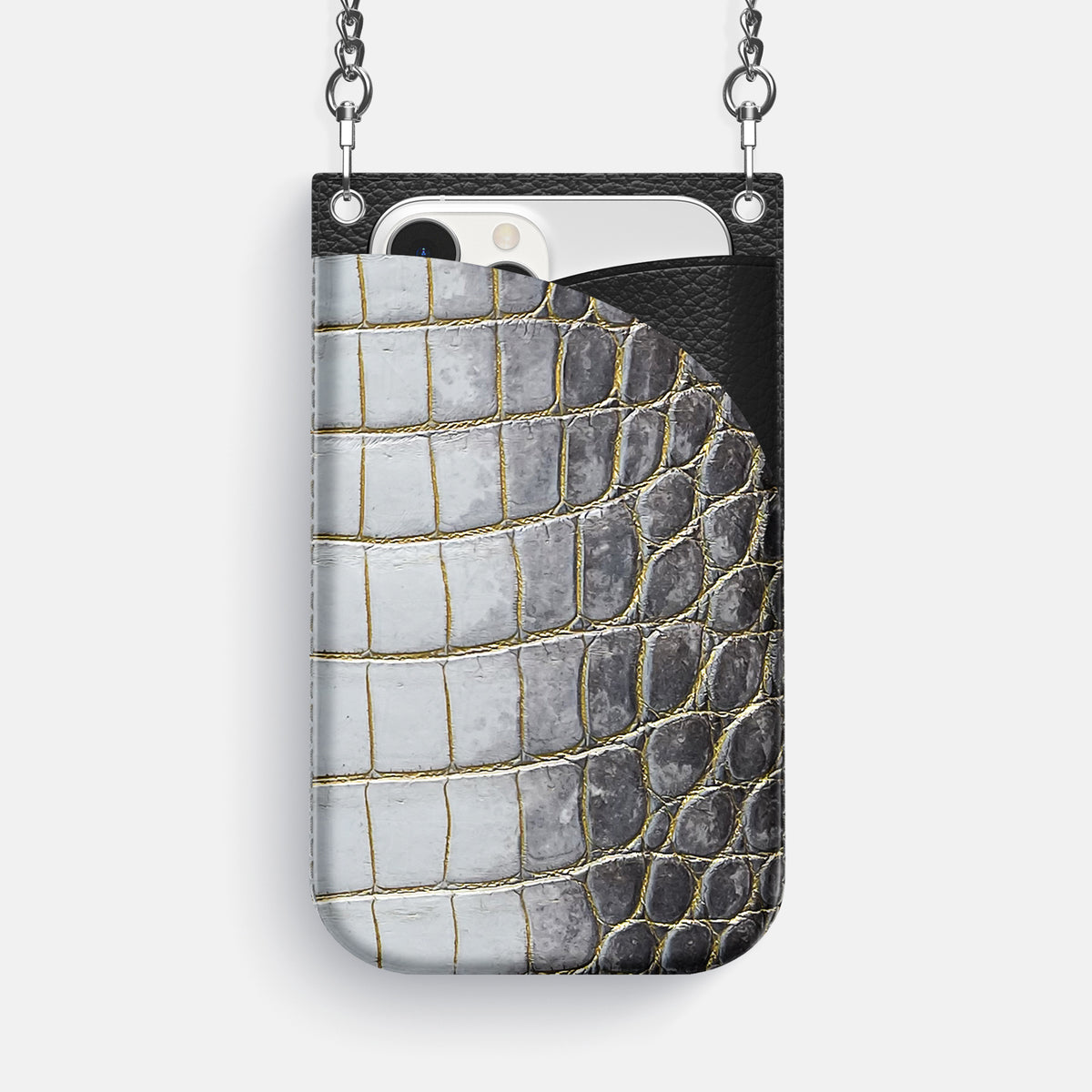 Gold iPhone 16 Pro Max Crossbody Bag Himalayan Crocodile with Steel Metal -1 | Gold-Steel