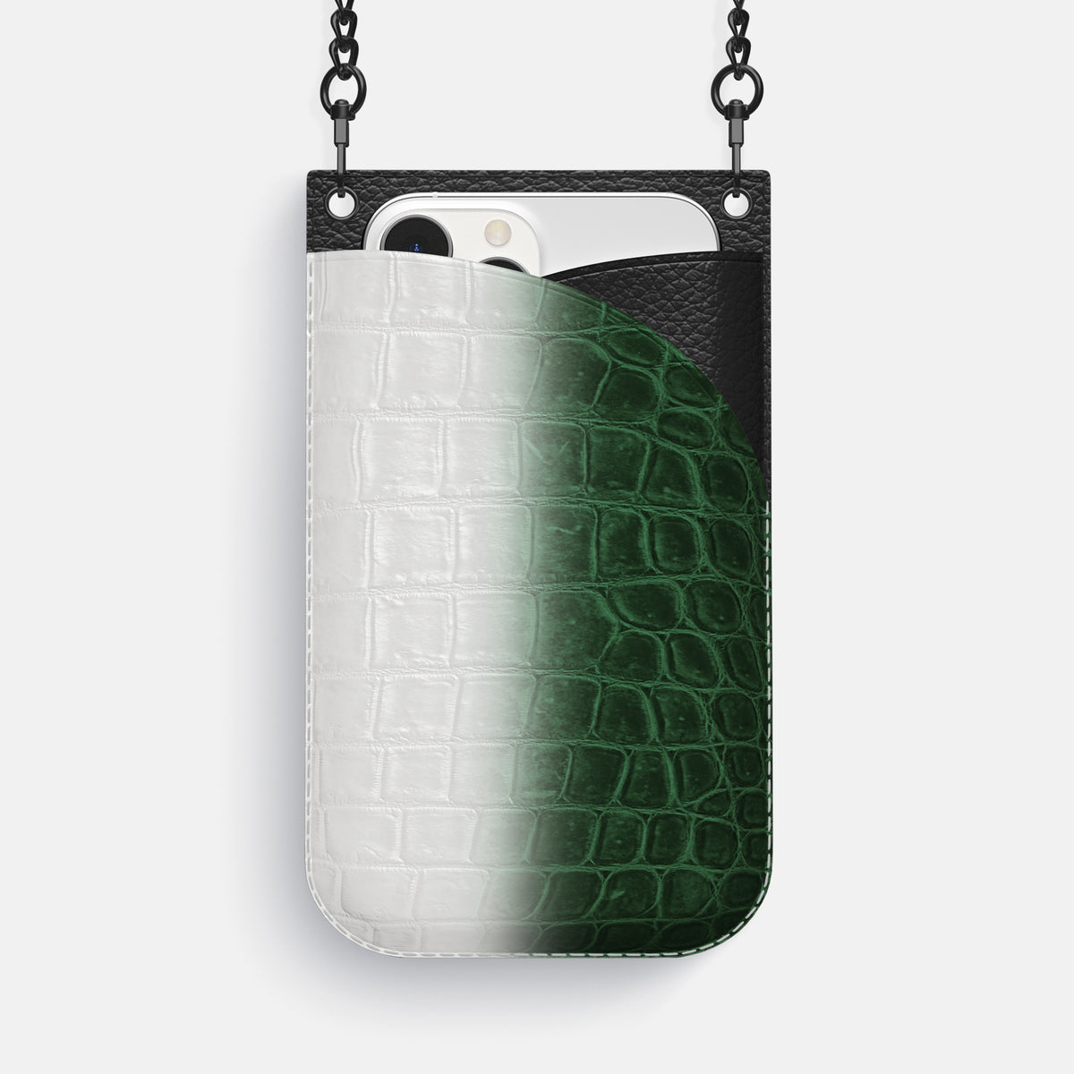 Green iPhone 16 Pro Max Crossbody Bag Himalayan Crocodile with Black Metal -1 | Green-Black