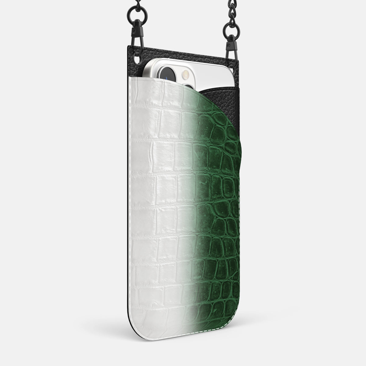 Green iPhone 16 Pro Max Crossbody Bag Himalayan Crocodile with Black Metal -2 | Green-Black