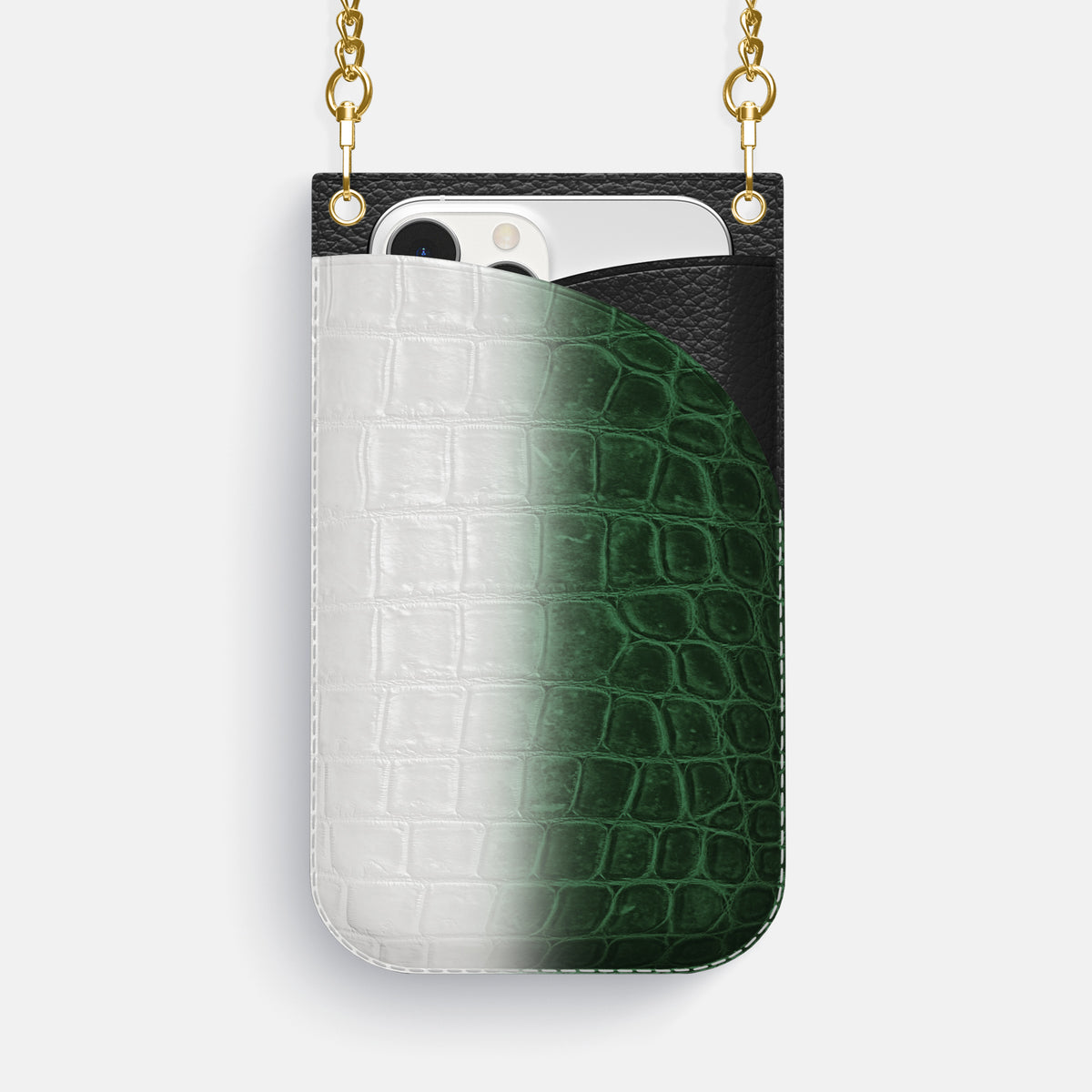 Green iPhone 16 Pro Max Crossbody Bag Himalayan Crocodile with Gold Metal -1 | Green-Gold