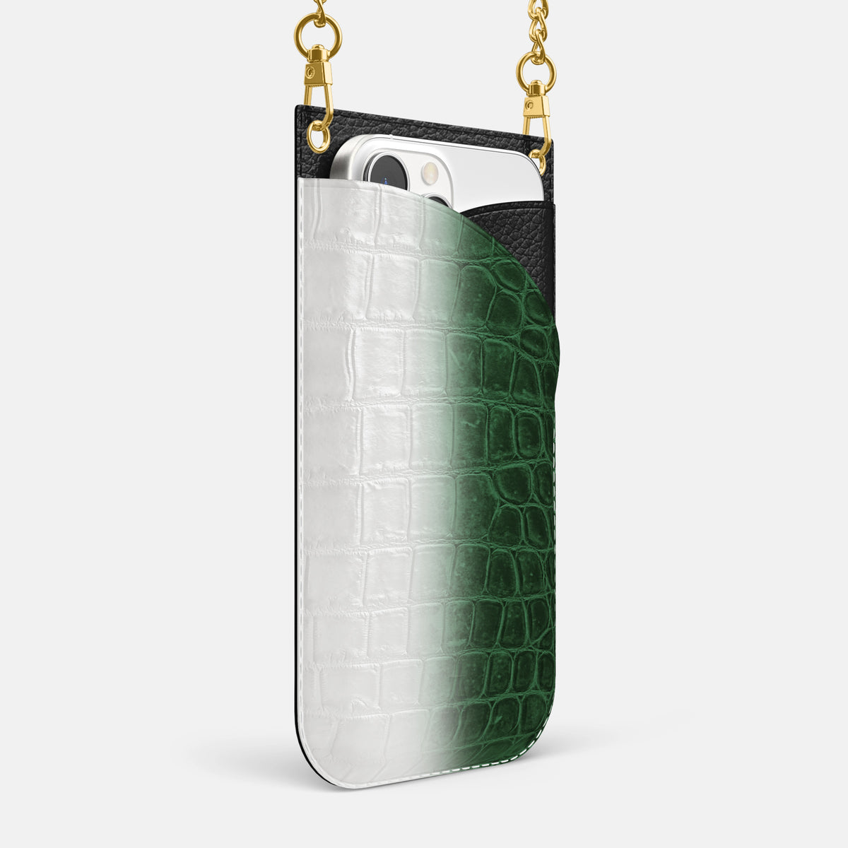Green iPhone 16 Pro Max Crossbody Bag Himalayan Crocodile with Gold Metal -2 | Green-Gold