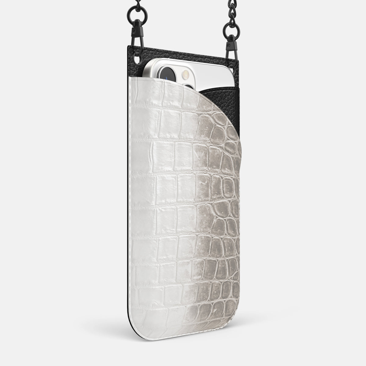 Grey iPhone 16 Pro Max Crossbody Bag Himalayan Crocodile with Black Metal -2 | Grey-Black