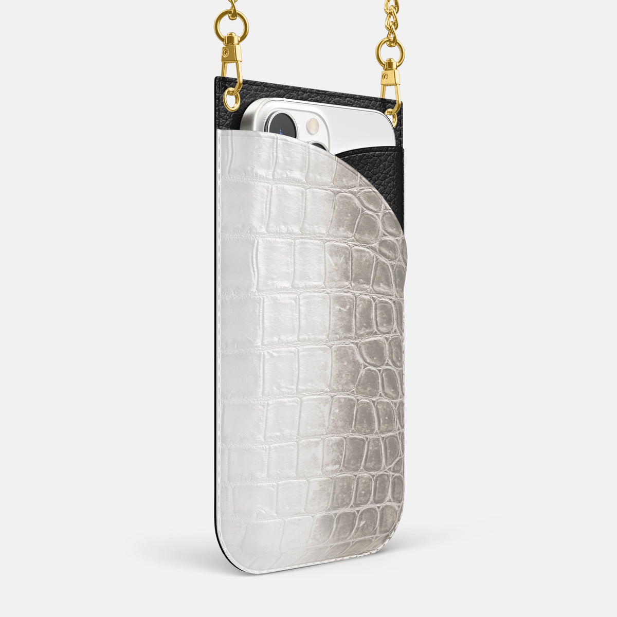 Grey iPhone 16 Pro Max Crossbody Bag Himalayan Crocodile with Gold Metal -2 | Grey-Gold