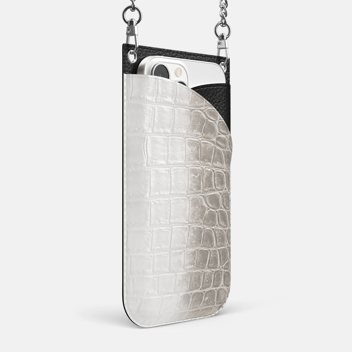 Grey iPhone 16 Pro Max Crossbody Bag Himalayan Crocodile with Steel Metal -2 | Grey-Steel
