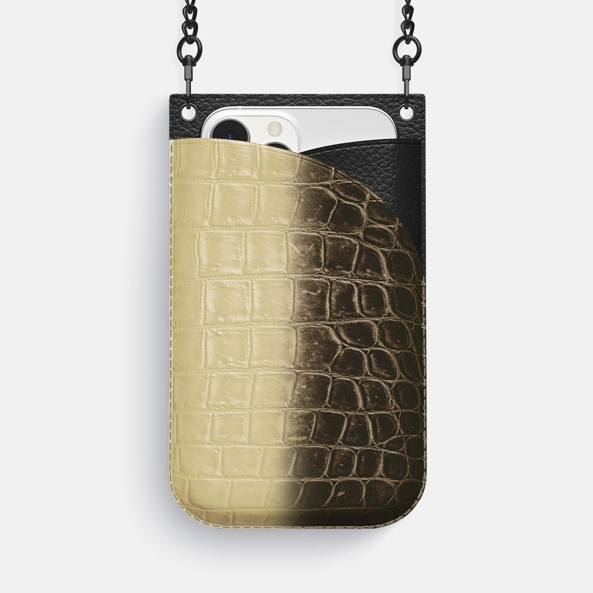 Natural iPhone 16 Pro Max Crossbody Bag Himalayan Crocodile with Black Metal -1 | Natural-Black