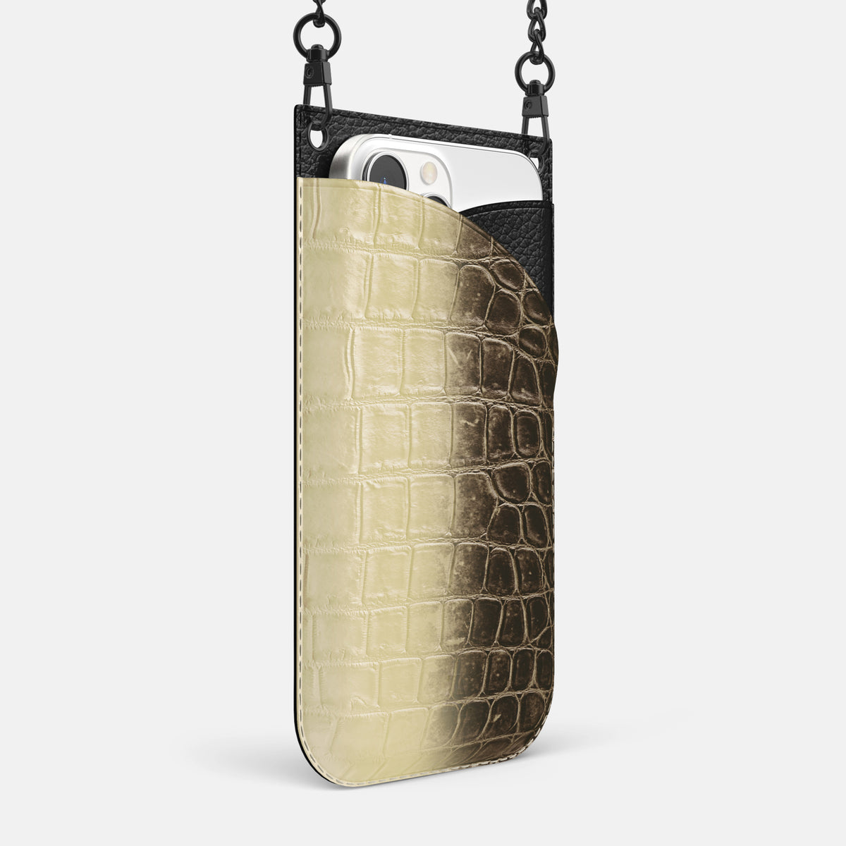Natural iPhone 16 Pro Max Crossbody Bag Himalayan Crocodile with Black Metal -2 | Natural-Black