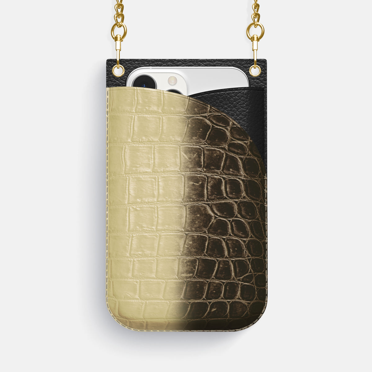 Natural iPhone 16 Pro Max Crossbody Bag Himalayan Crocodile with Gold Metal -1 | Natural-Gold