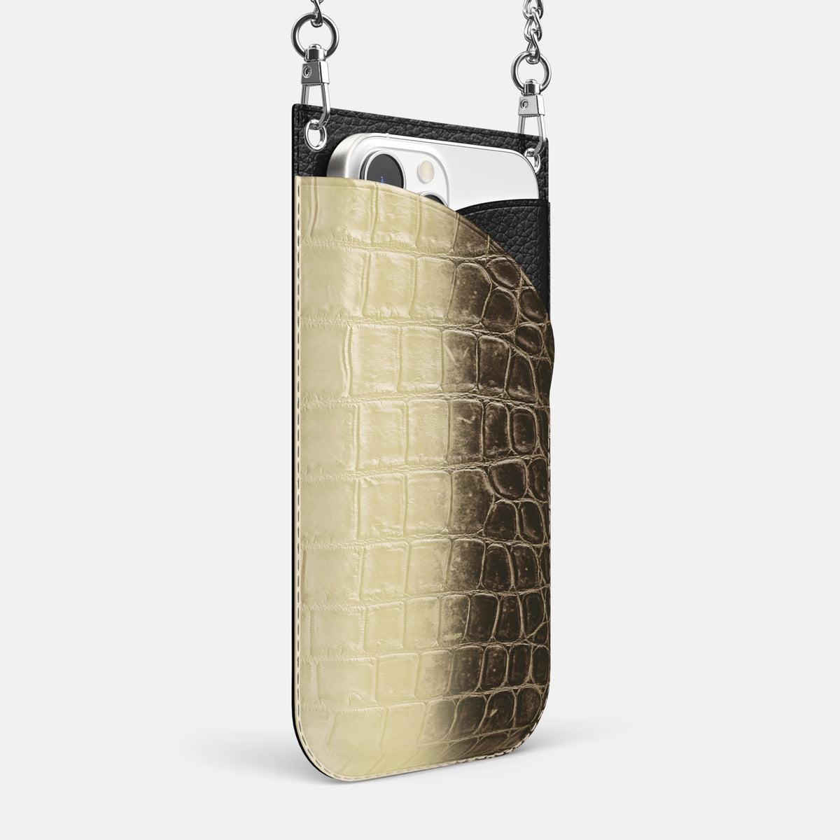Natural iPhone 16 Pro Max Crossbody Bag Himalayan Crocodile with Steel Metal -2 | Natural-Steel
