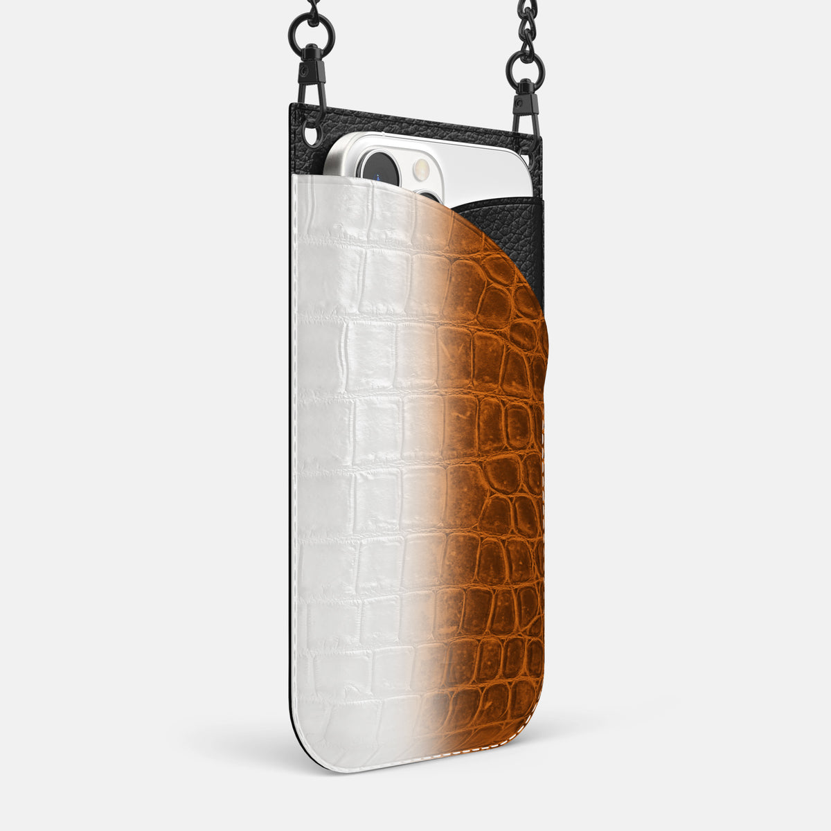Orange iPhone 16 Pro Max Crossbody Bag Himalayan Crocodile with Black Metal -2 | Orange-Black