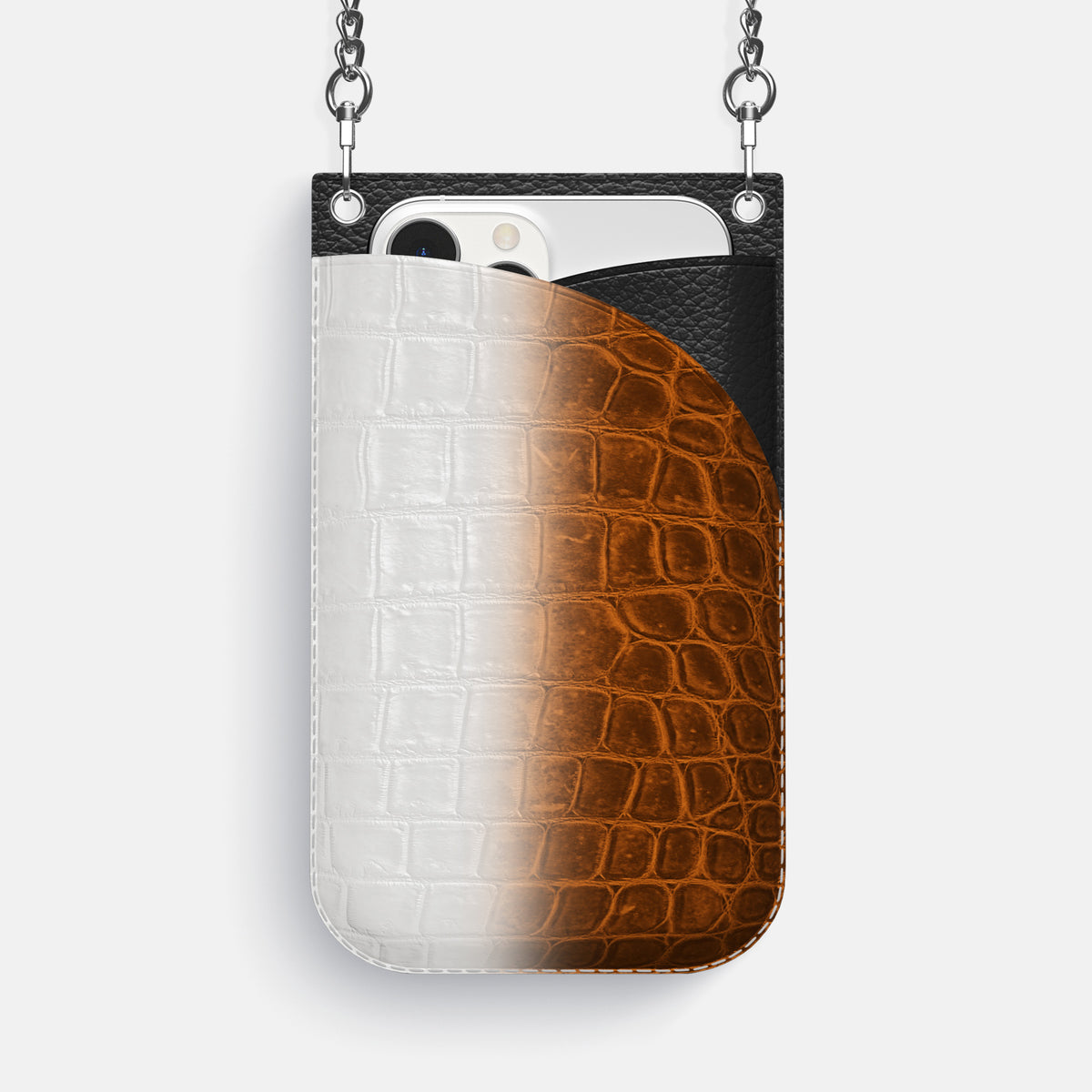Orange iPhone 16 Pro Max Crossbody Bag Himalayan Crocodile with Steel Metal -1 | Orange-Steel