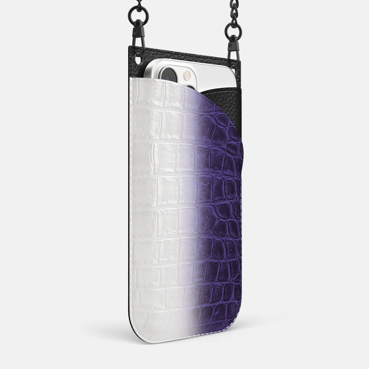Purple iPhone 16 Pro Max Crossbody Bag Himalayan Crocodile with Black Metal -2 | Purple-Black