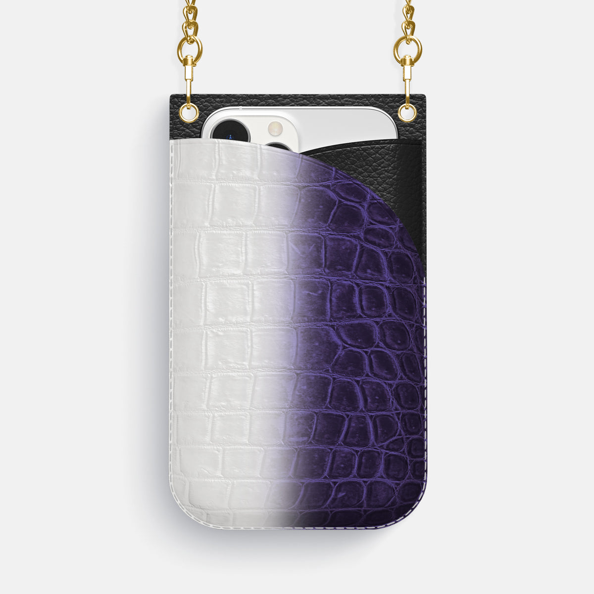 Purple iPhone 16 Pro Max Crossbody Bag Himalayan Crocodile with Gold Metal -1 | Purple-Gold