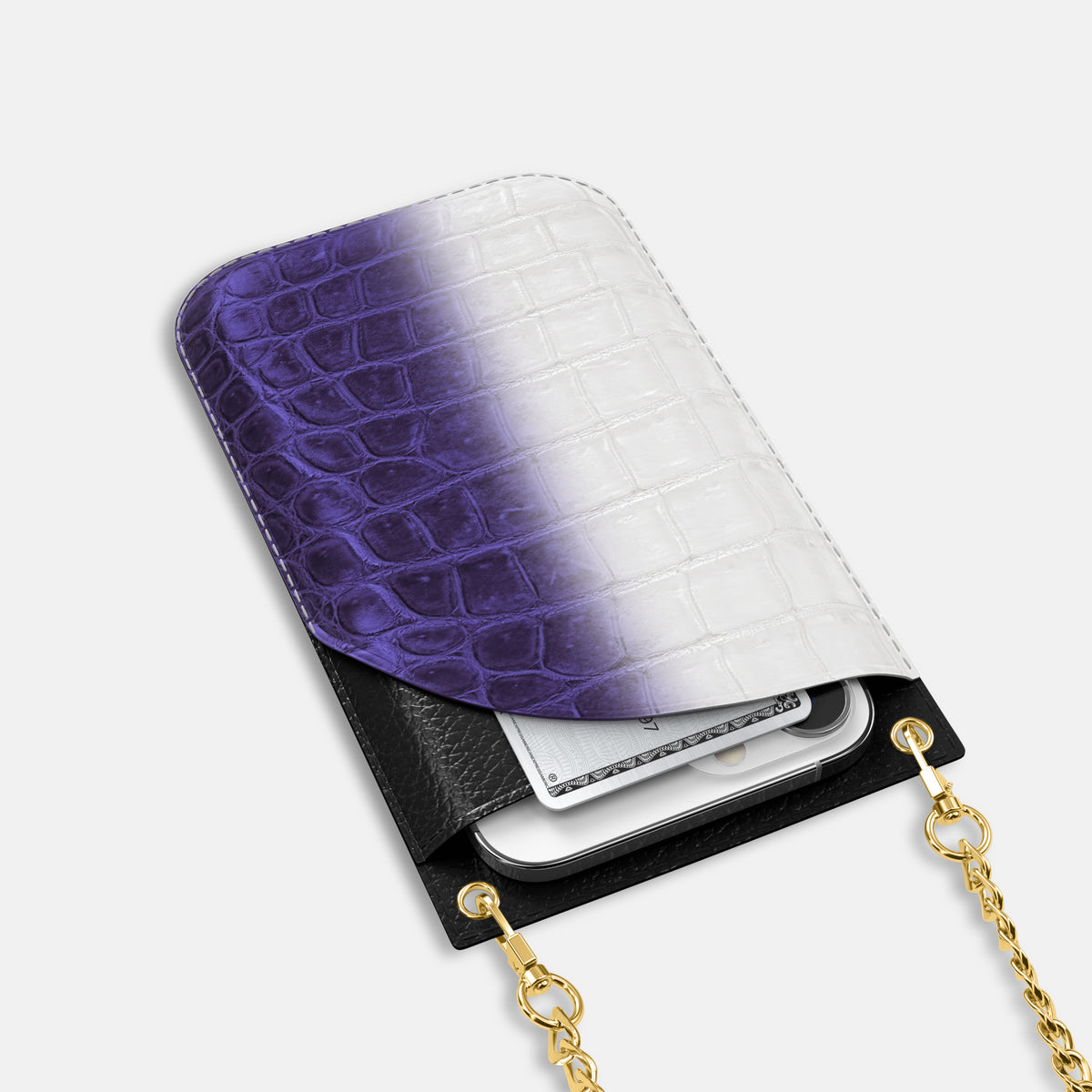 Purple iPhone 16 Pro Max Crossbody Bag Himalayan Crocodile with Gold Metal -5 | Purple-Gold