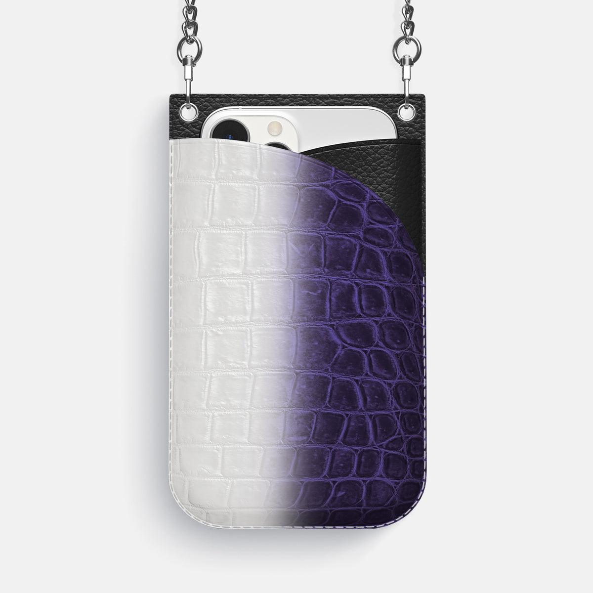 Purple iPhone 16 Pro Max Crossbody Bag Himalayan Crocodile with Steel Metal -1 | Purple-Steel