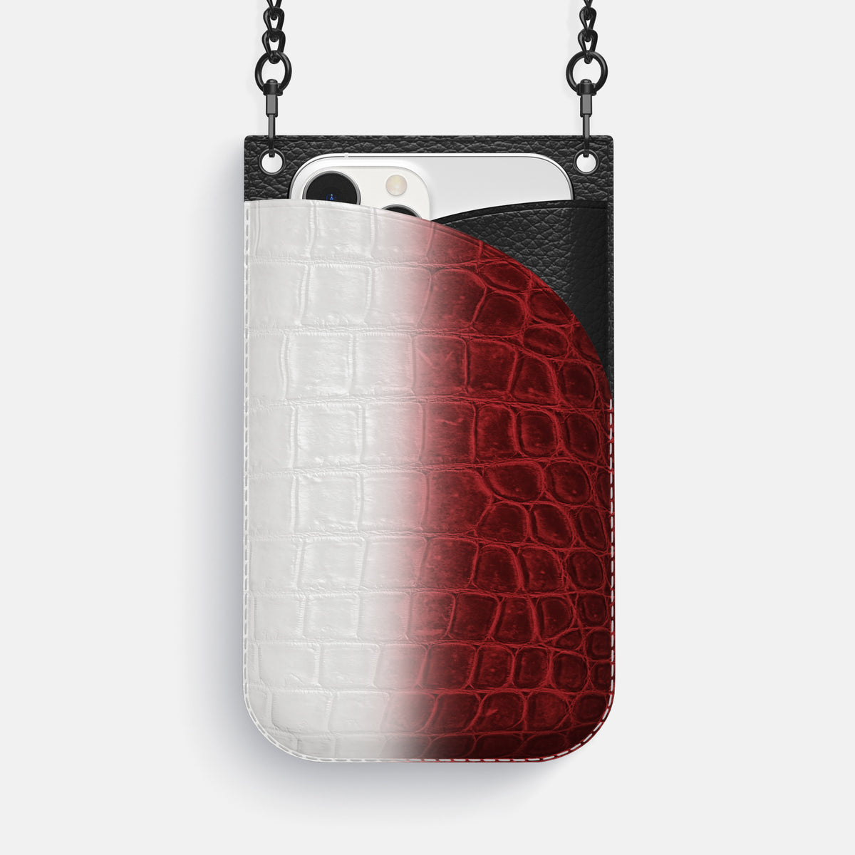 Red iPhone 16 Pro Max Crossbody Bag Himalayan Crocodile with Black Metal -1 | Red-Black