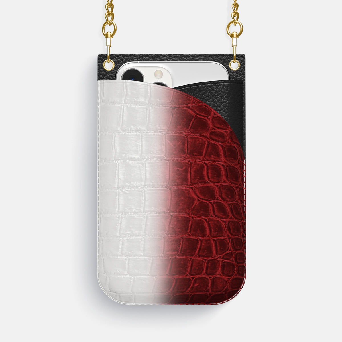 Red iPhone 16 Pro Max Crossbody Bag Himalayan Crocodile with Gold Metal -1 | Red-Gold