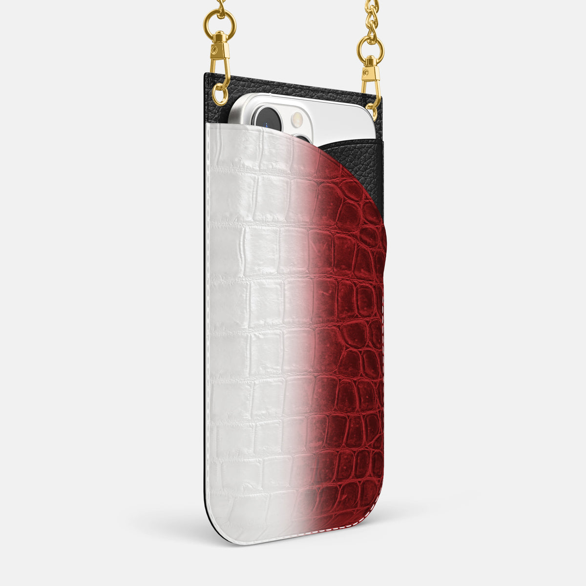 Red iPhone 16 Pro Max Crossbody Bag Himalayan Crocodile with Gold Metal -2 | Red-Gold