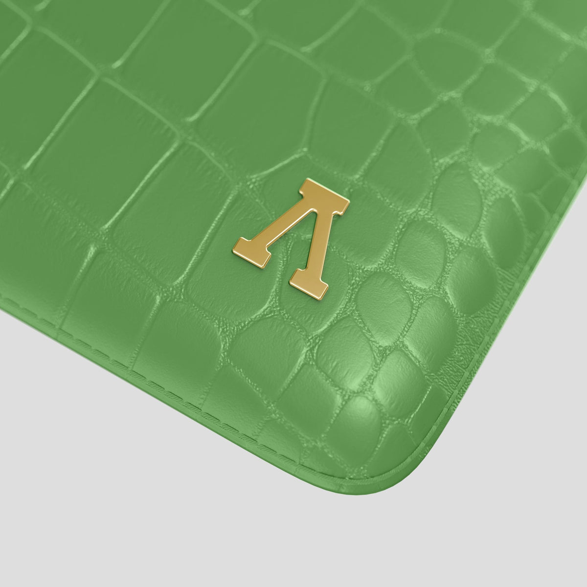 Apple-Green Sleeve For MacBook Air 13-inch (2022 / 2024) Alligator with Gold Metal -5 | Apple-Green-Gold