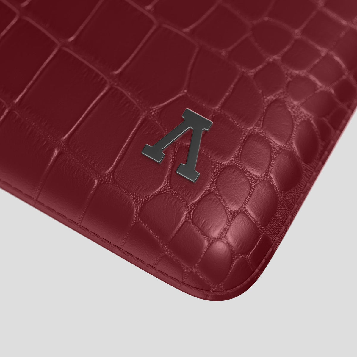 Burgundy Sleeve For MacBook Air 13-inch (2022 / 2024) Alligator with Black Metal -5 | Burgundy-Black