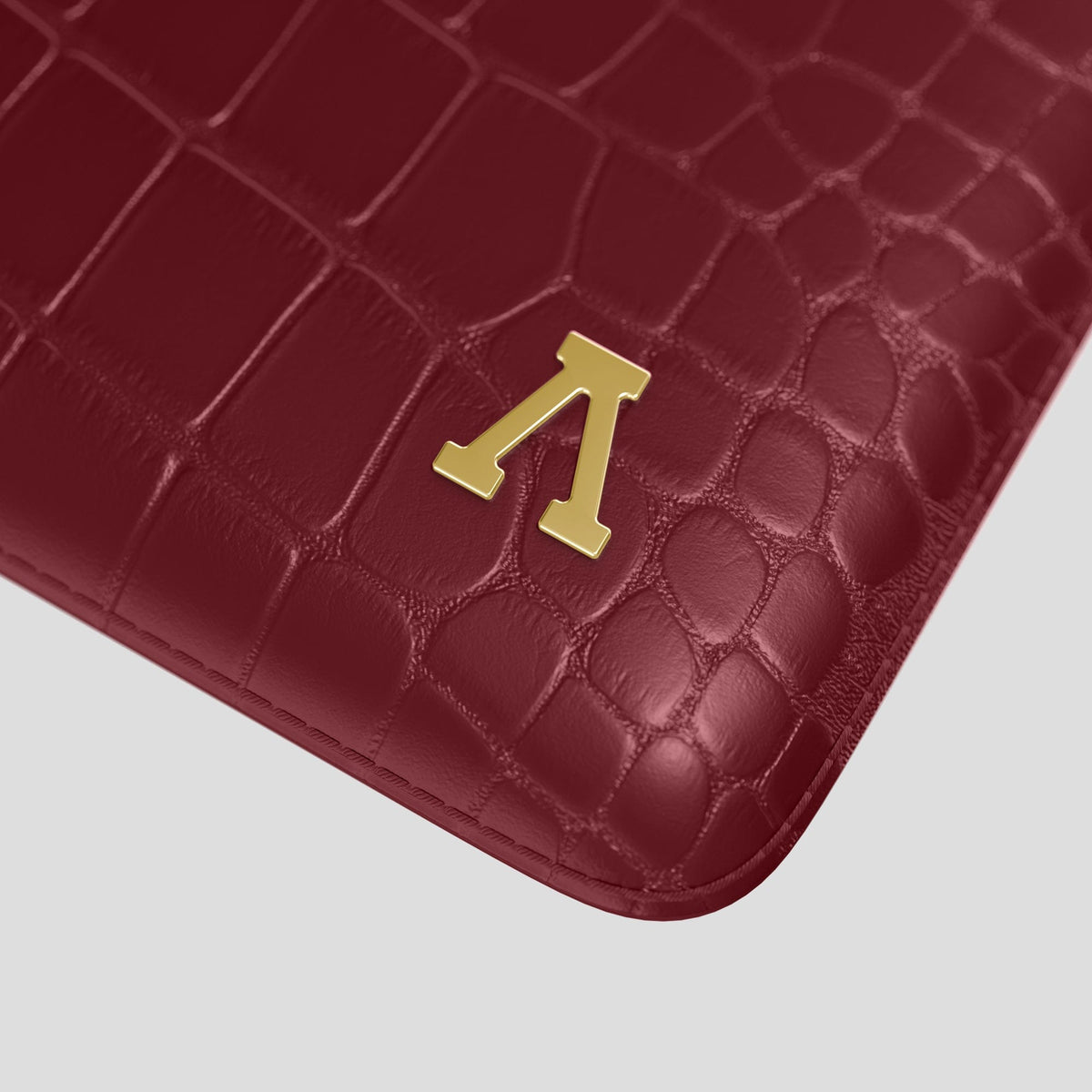 Burgundy Sleeve For MacBook Air 13-inch (2022 / 2024) Alligator with Gold Metal -5 | Burgundy-Gold