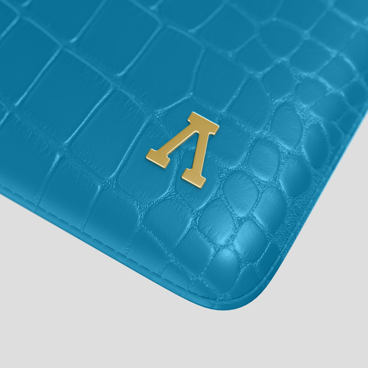 Curaçao-Blue Sleeve For MacBook Air 13-inch (2022 / 2024) Alligator with Gold Metal -5 | Curaçao-Blue-Gold