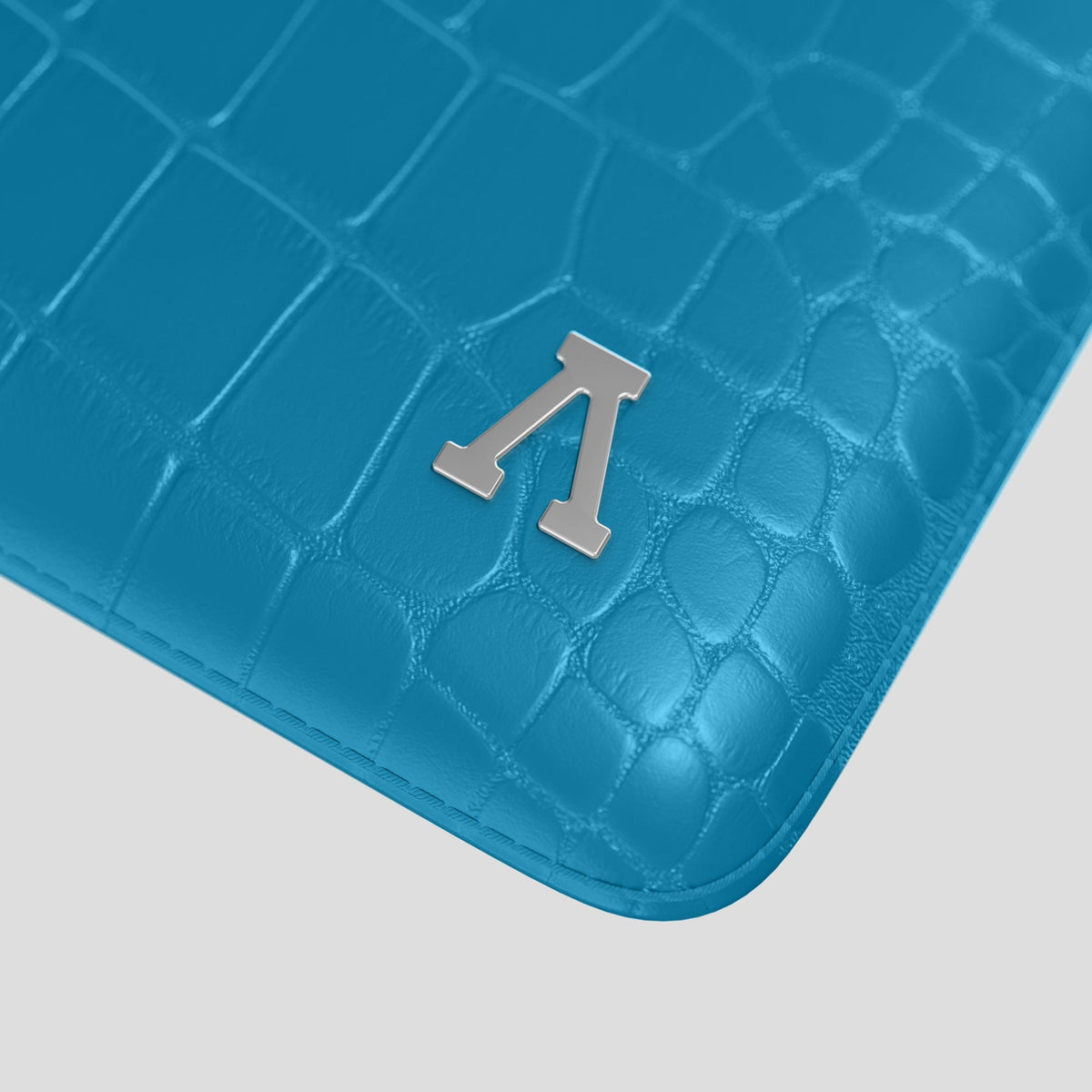 Curaçao-Blue Sleeve For MacBook Air 13-inch (2022 / 2024) Alligator with Steel Metal -5 | Curaçao-Blue-Steel