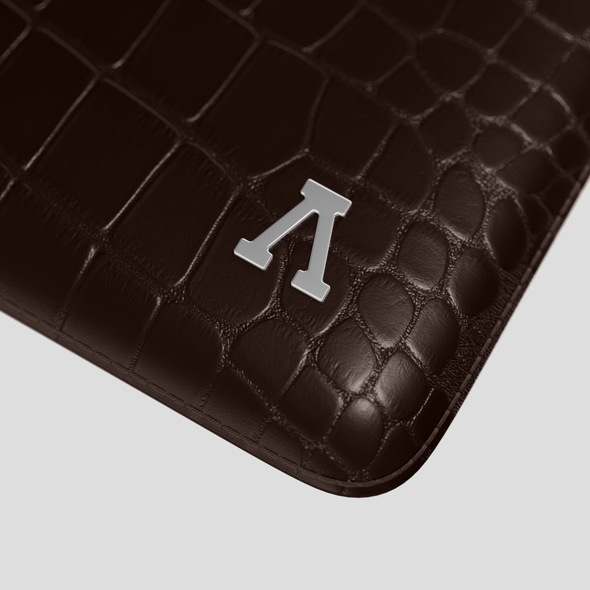 Dark-Brown Sleeve For MacBook Air 13-inch (2022 / 2024) Alligator with Steel Metal -5 | Dark-Brown-Steel