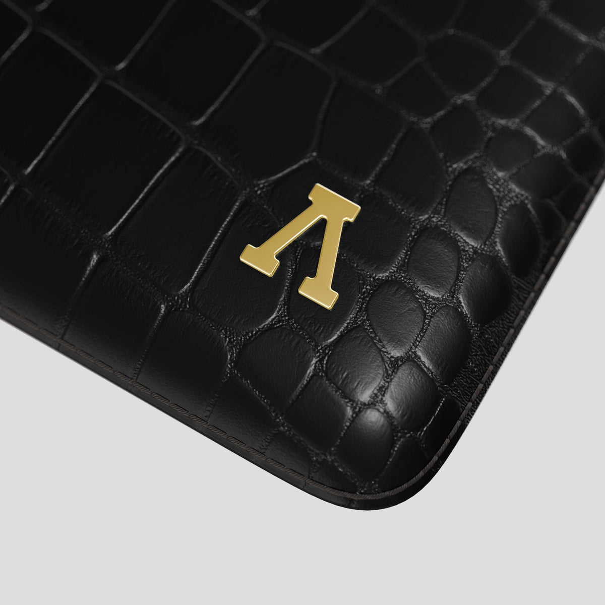 Black Sleeve For MacBook Air 13-inch (2022 / 2024) Alligator with Gold Metal -5 | Black-Gold