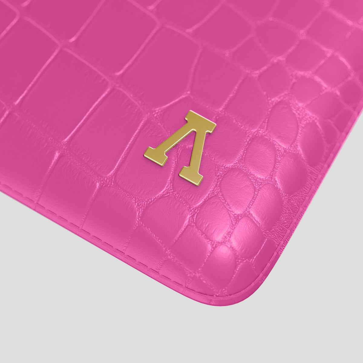 Fuchsia Sleeve For MacBook Air 13-inch (2022 / 2024) Alligator with Gold Metal -5 | Fuchsia-Gold