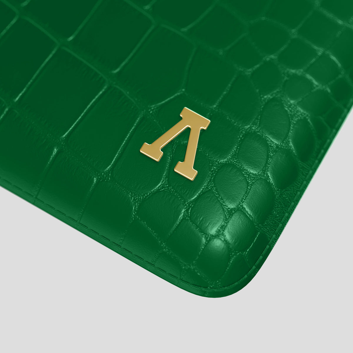 Forest-Green Sleeve For MacBook Air In Alligator with Gold Metal -5 | Forest-Green-Gold