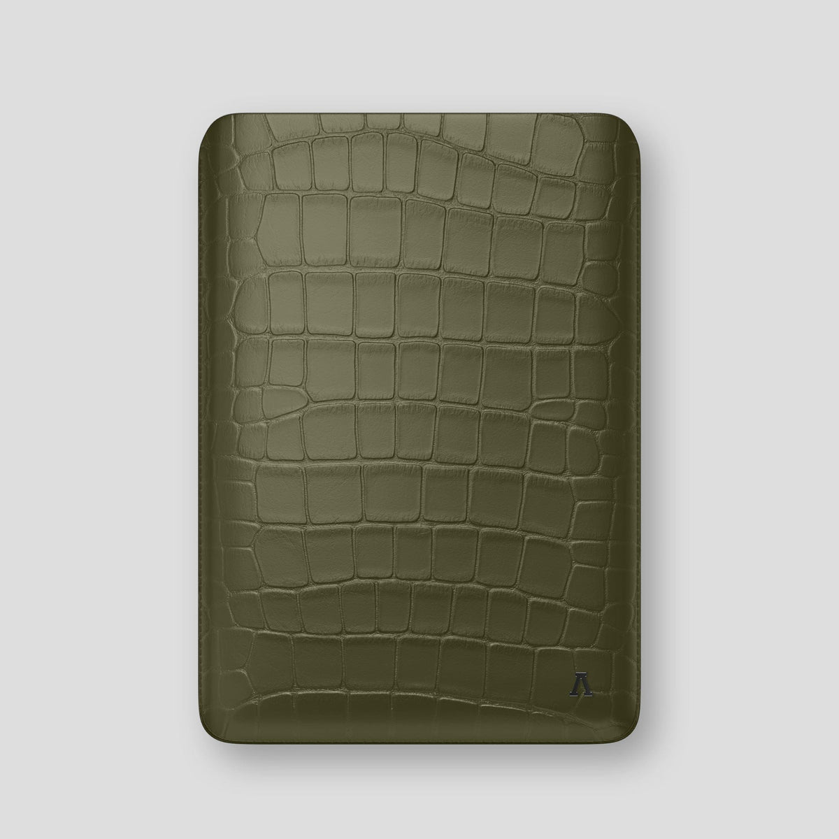 Kaki-Green Sleeve For MacBook Air 13-inch (2022 / 2024) Alligator with Black Metal -1 | Kaki-Green-Black