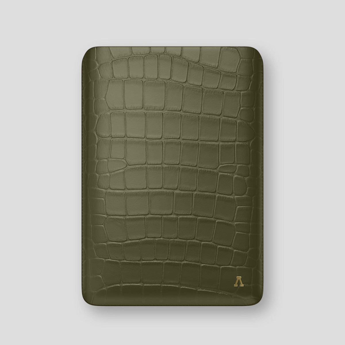Kaki-Green Sleeve For MacBook Air 13-inch (2022 / 2024) Alligator with Gold Metal -1 | Kaki-Green-Gold
