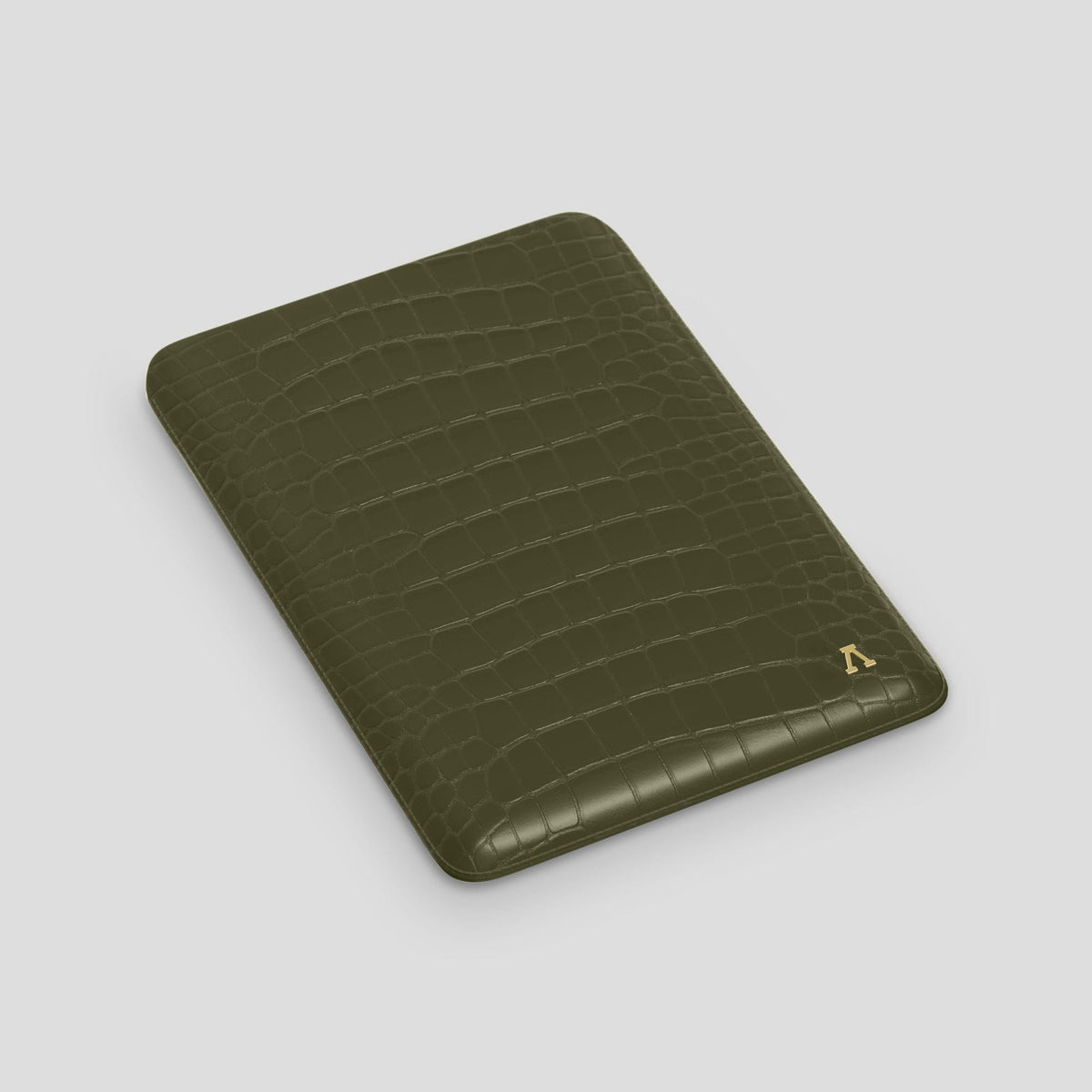 Kaki-Green Sleeve For MacBook Air 13-inch (2022 / 2024) Alligator with Gold Metal -3 | Kaki-Green-Gold