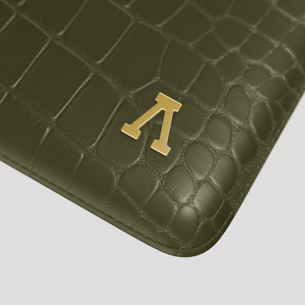 Kaki-Green Sleeve For MacBook Air 13-inch (2022 / 2024) Alligator with Gold Metal -5 | Kaki-Green-Gold