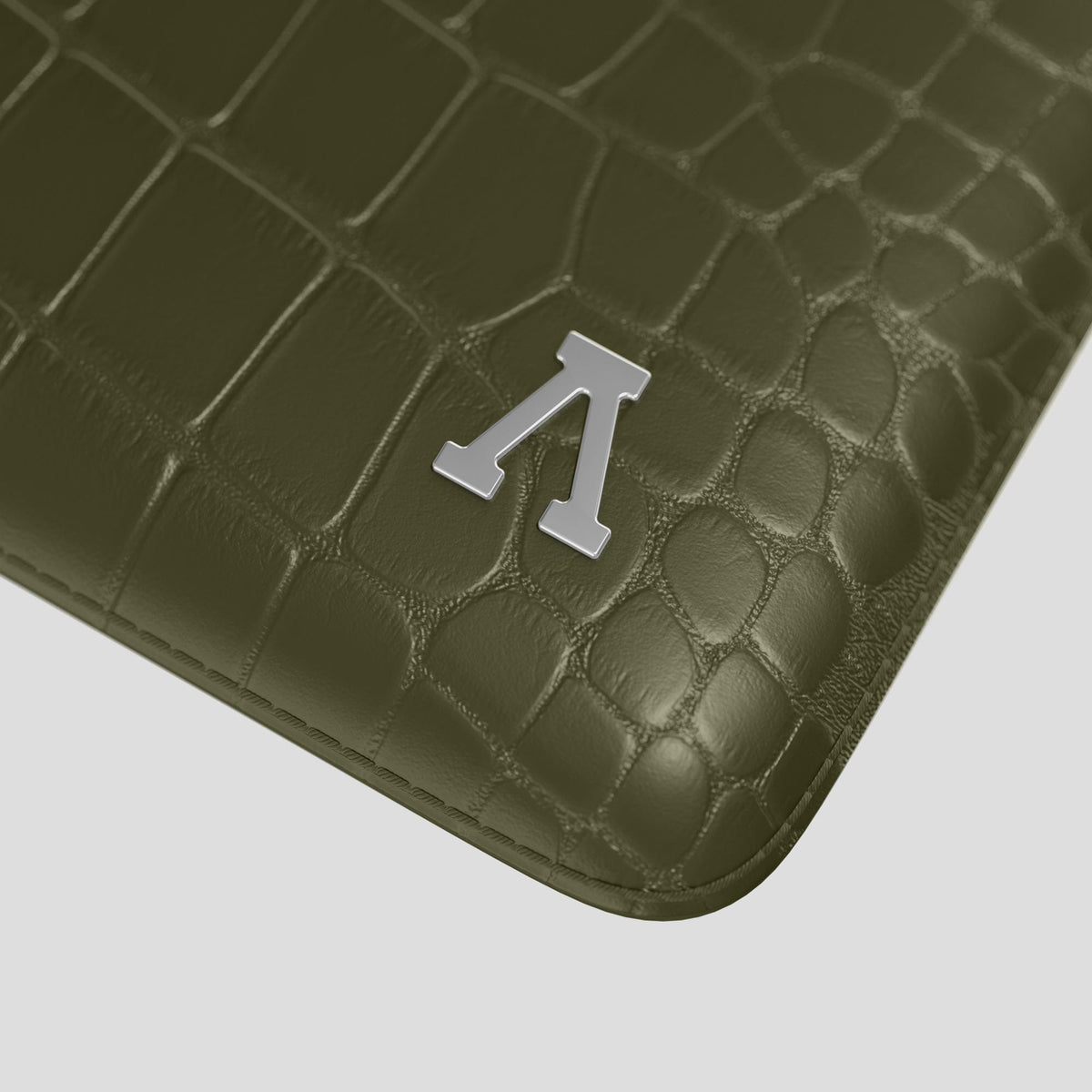 Kaki-Green Sleeve For MacBook Air 13-inch (2022 / 2024) Alligator with Steel Metal -5 | Kaki-Green-Steel