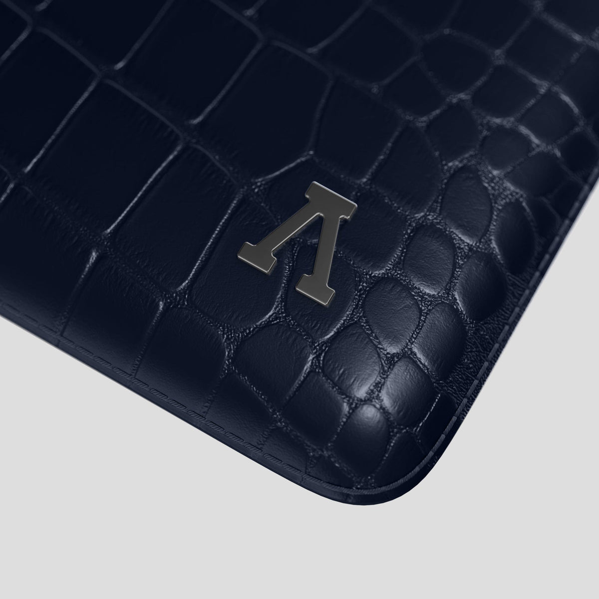 Navy Blue Sleeve For MacBook Air 13-inch (2022 / 2024) Alligator with Black Metal -5 | Navy-Blue-Black