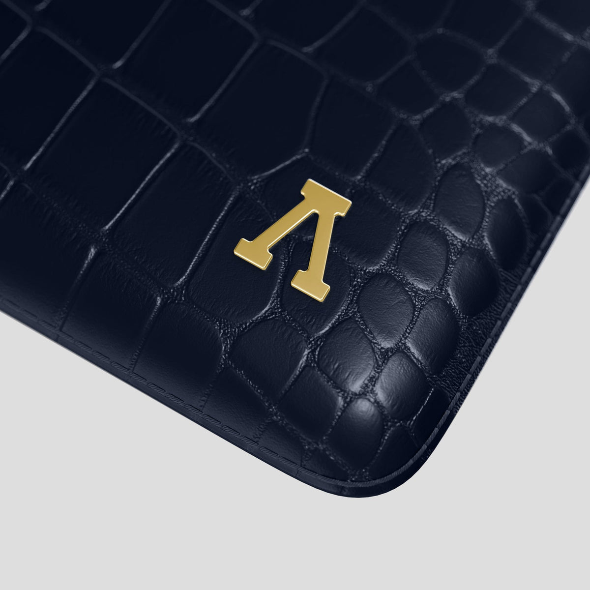 Navy Blue Sleeve For MacBook Air 13-inch (2022 / 2024) Alligator with Gold Metal -5 | Navy-Blue-Gold
