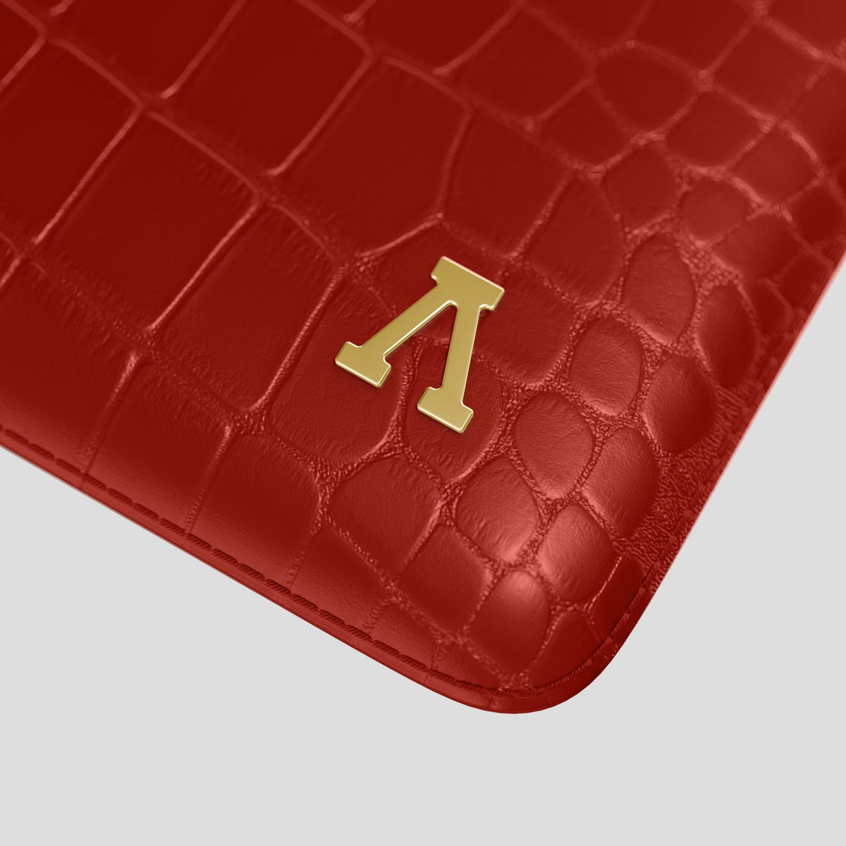 Red Sleeve For MacBook Air 13-inch (2022 / 2024) Alligator with Gold Metal -5 | Red-Gold