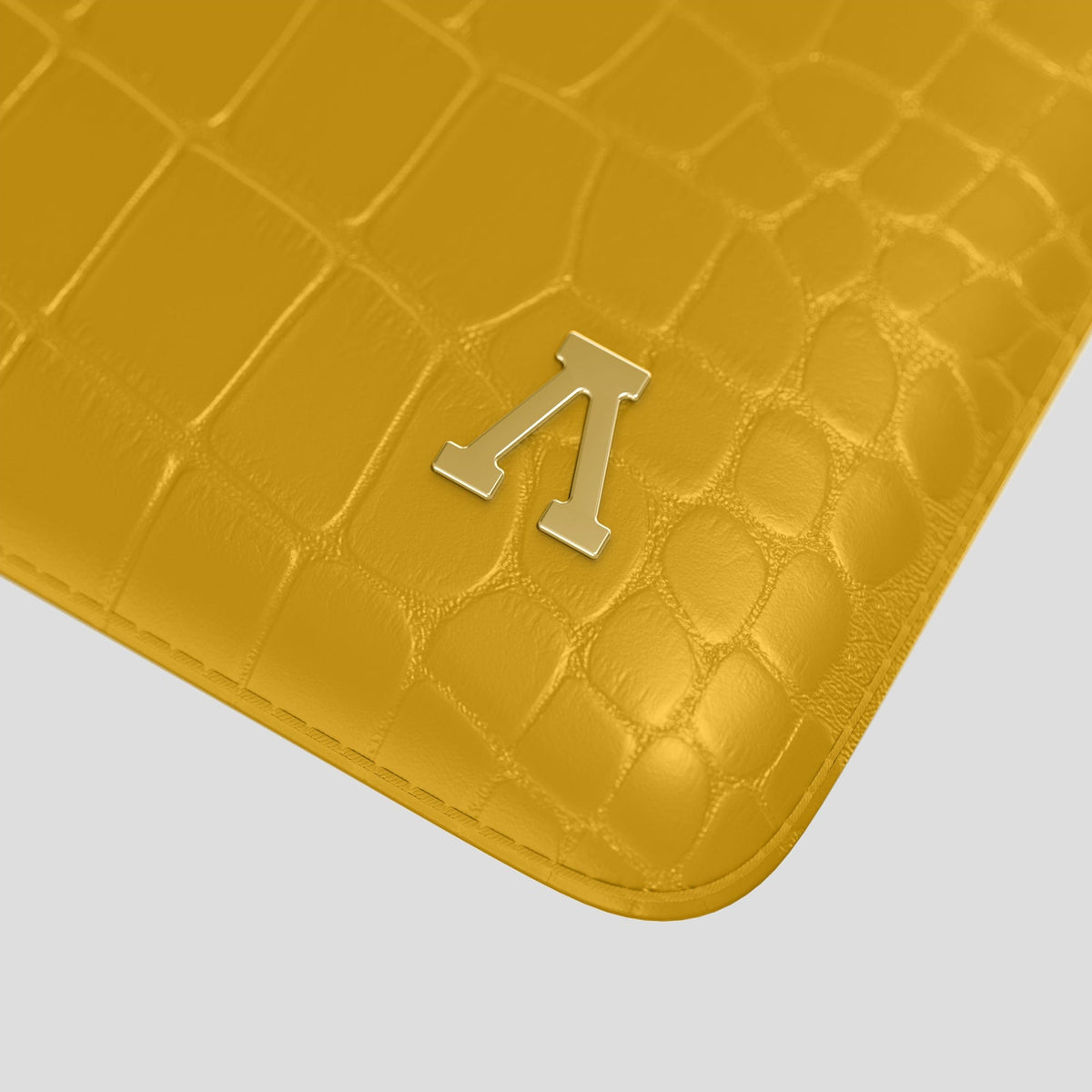 Yellow Sleeve For MacBook Air 13-inch (2022 / 2024) Alligator with Gold Metal -5 | Yellow-Gold