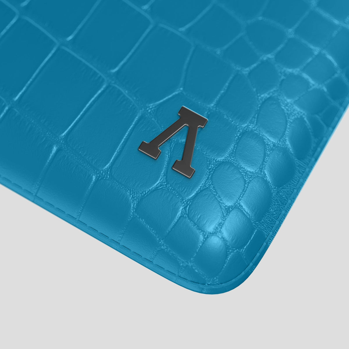 Curaçao-Blue Sleeve For MacBook Air 15-inch (2023 / 2024) Alligator with Black Metal -5 | Curaçao-Blue-Black