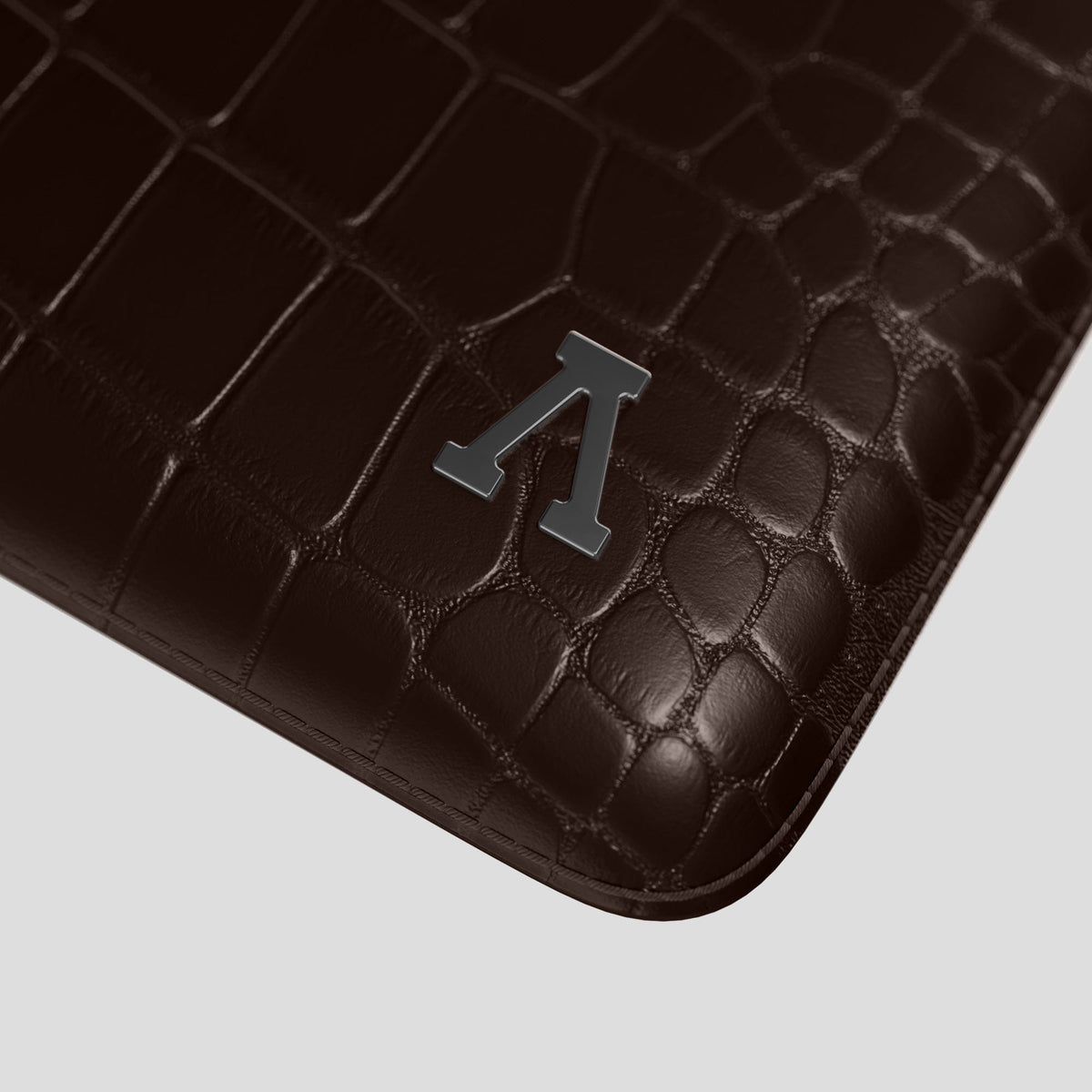 Dark-Brown Sleeve For MacBook Air 15-inch (2023 / 2024) Alligator with Black Metal -5 | Dark-Brown-Black