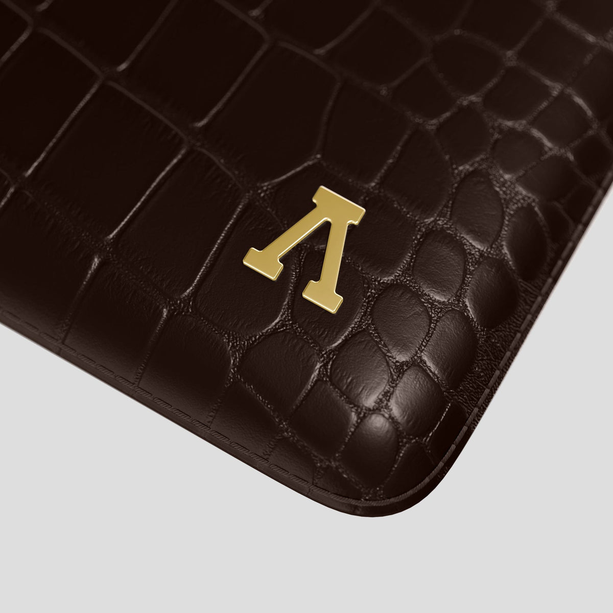 Dark-Brown Sleeve For MacBook Air 15-inch (2023 / 2024) Alligator with Gold Metal -5 | Dark-Brown-Gold