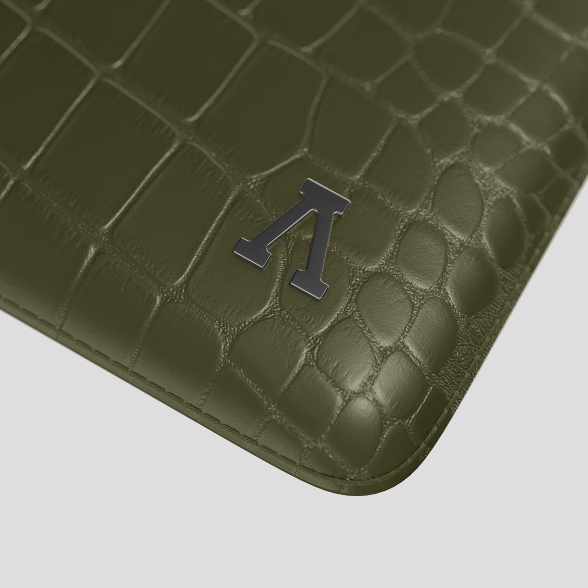 Kaki-Green Sleeve For MacBook Air 15-inch (2023 / 2024) Alligator with Black Metal -5 | Kaki-Green-Black