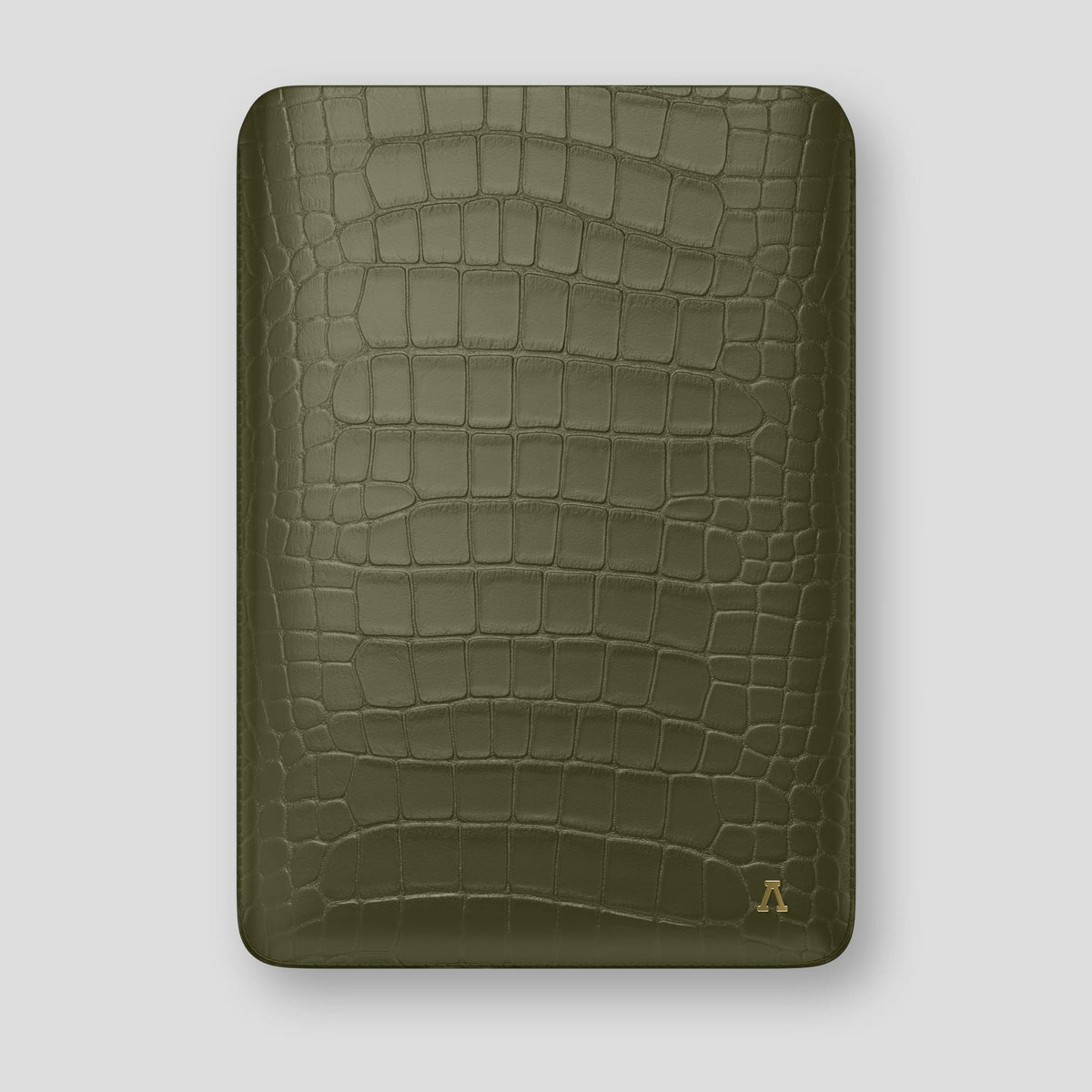 Kaki-Green Sleeve For MacBook Air 15-inch (2023 / 2024) Alligator with Gold Metal -1 | Kaki-Green-Gold