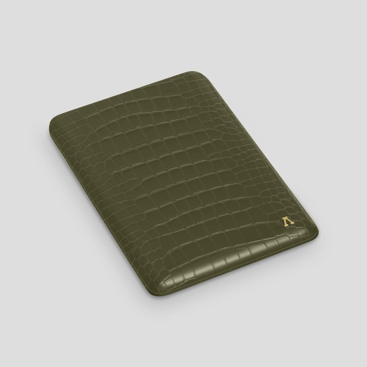 Kaki-Green Sleeve For MacBook Air 15-inch (2023 / 2024) Alligator with Gold Metal -3 | Kaki-Green-Gold