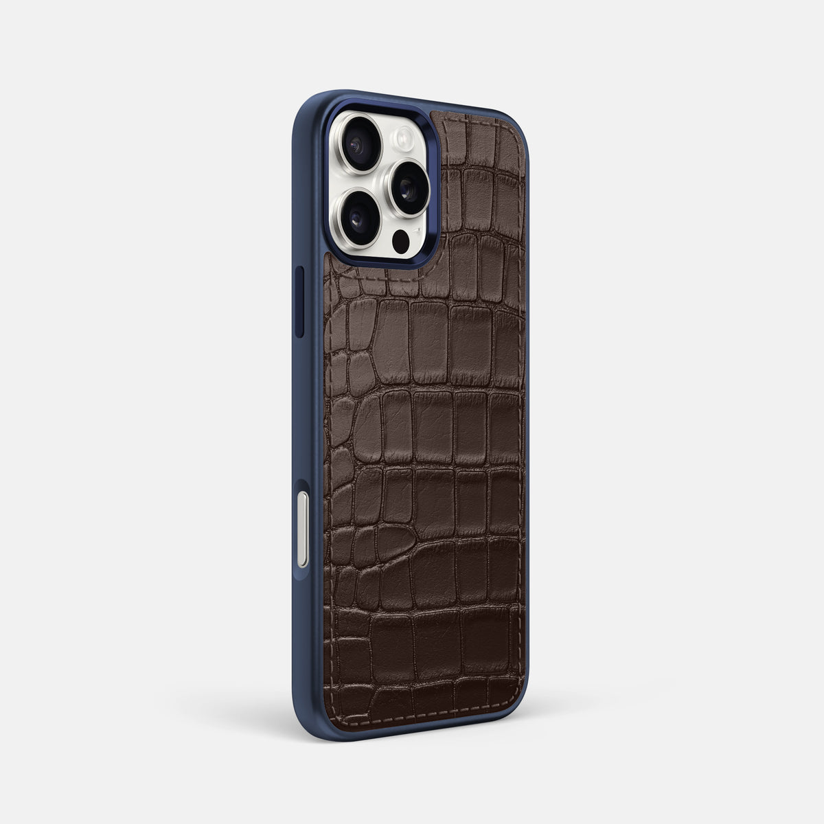 Dark-Brown iPhone 16 Pro Max Toned Sport Case In Alligator with Blue -2 | Dark-Brown-Blue